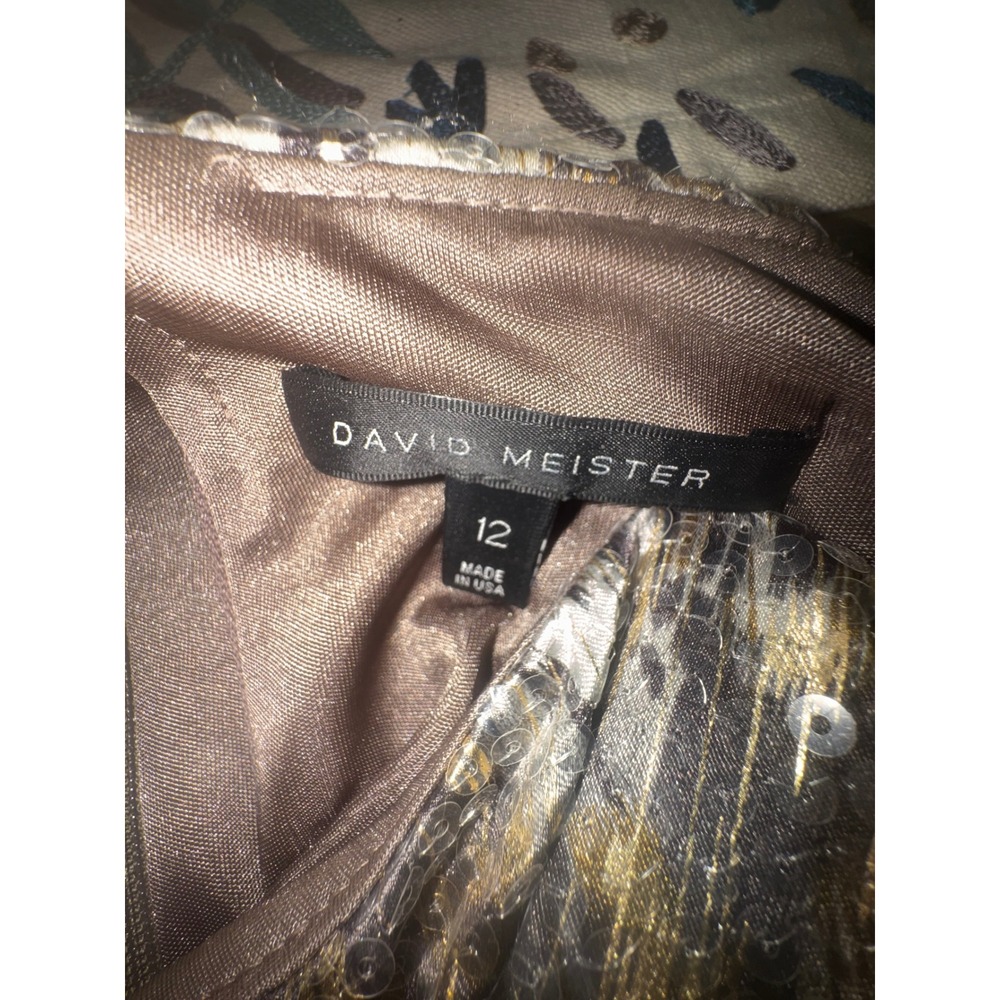 David Meister Metallic Leopard Sequin Strapless Gown Gold Silver 12 Formal Dress - Picture 8 of 8